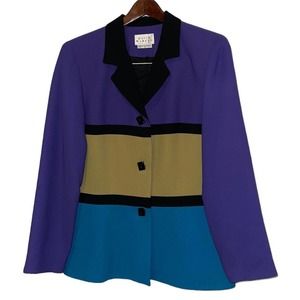 David Warren NY Jacket US 10 Women Colorblock Stripe Zip Up Purple Green Teal